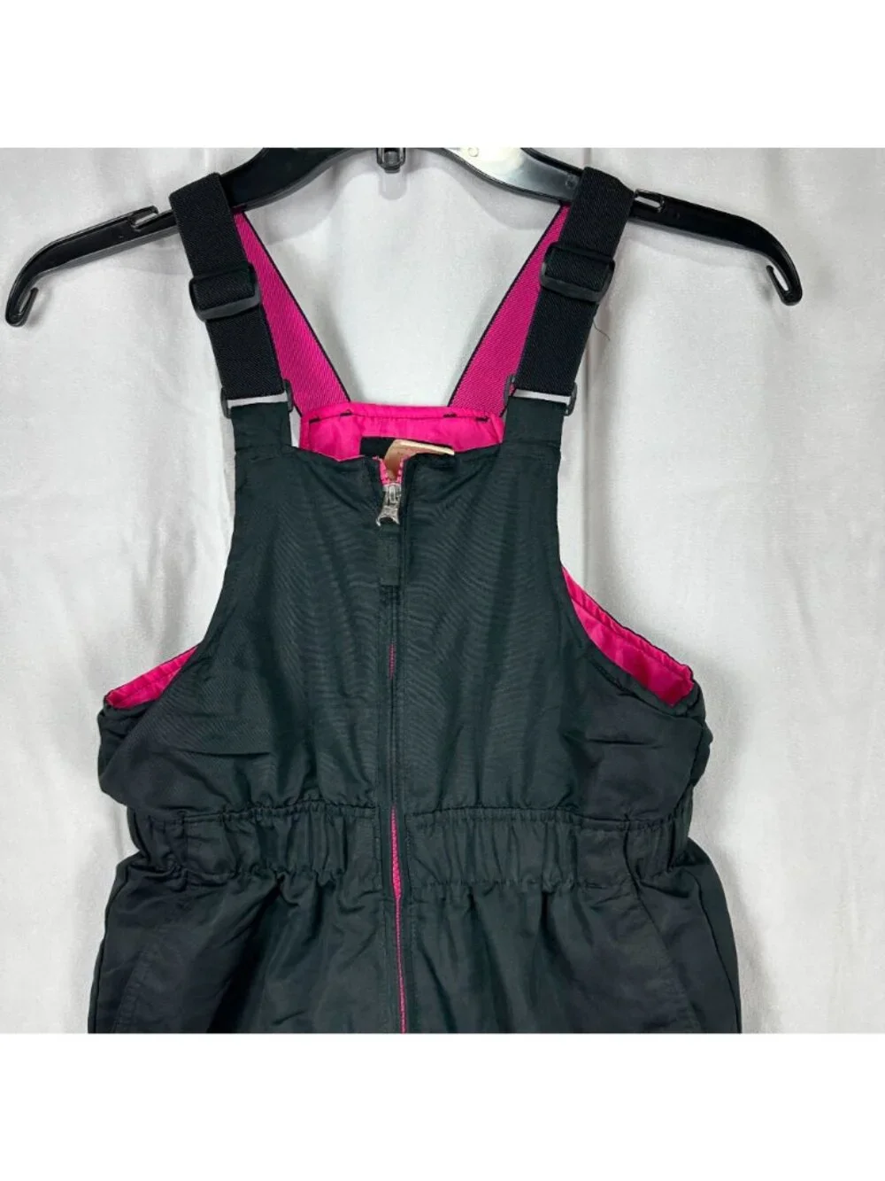 Faded Glory Kids Snow Bib Overalls M Black Pink Waterproof Ski Pants Adjustable